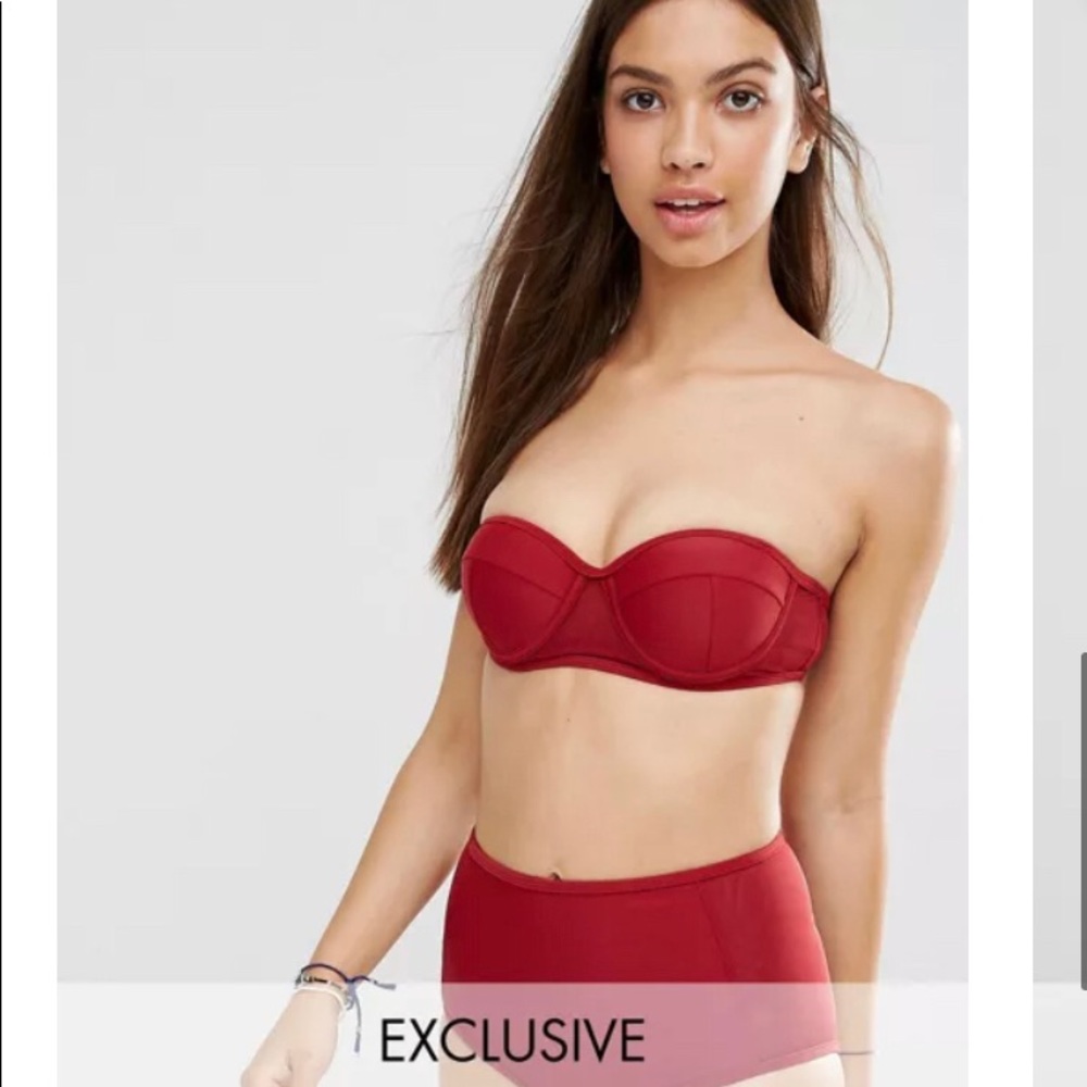 ASOS south beach Bandeau Deep Red Bikini Swimsuit